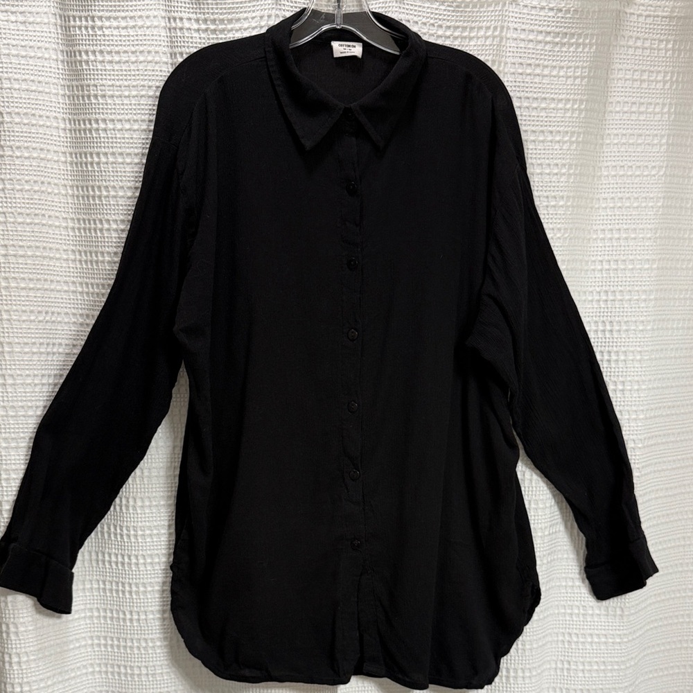 Cotton On Gauze Boyfriend Shirt Black SZ M semi sheer vacation resort oversized